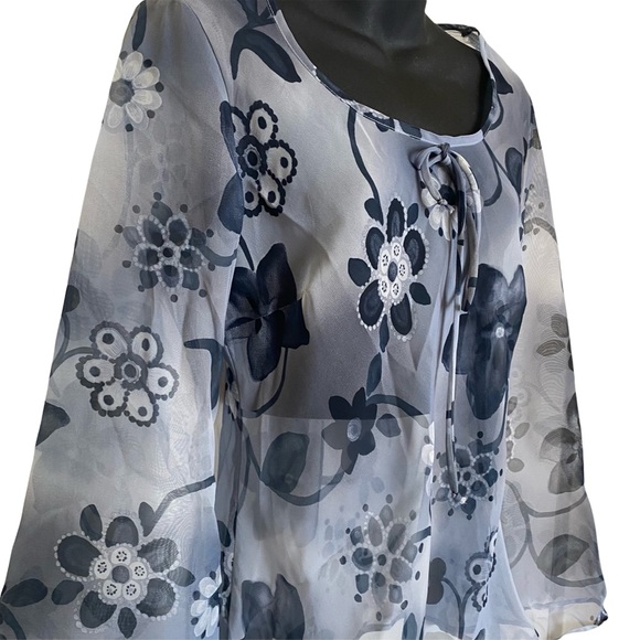 Anxiety Vintage 90s Sheer Flowy Boho Long Sleeve Blouse Top - Picture 2 of 12